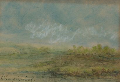 Henri Joseph HARPIGNIÈS (1819-1916) 
Paysage
Pastel.
Signé en bas à gauche.
14,5...