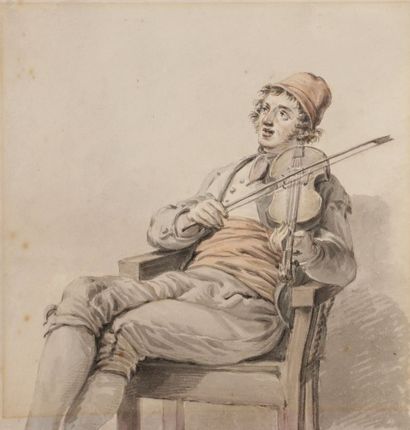 Attribué à Pieter BARBIERS le jeune (Amsterdam 1717-1780) 
Le Jeune violoniste
Aquarelle...