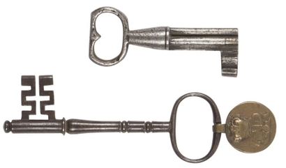 null Lot de deux clés, l'une portant un médaillon marqué GR couronné.
XVIIIe siècle.
11,5...