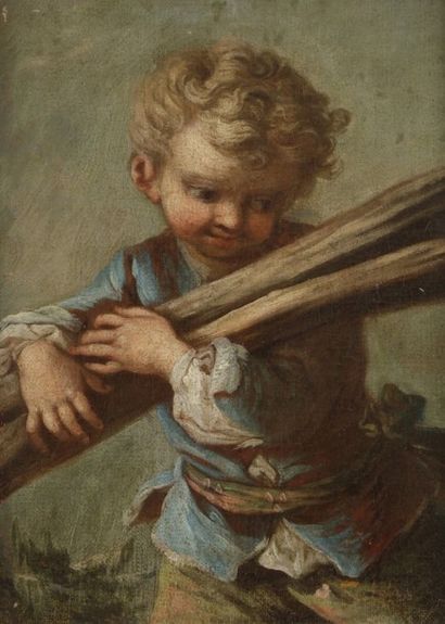 Attribué à François GUERIN (actif entre 1761 et 1791 à Paris) Enfant portant du bois
Toile
26...