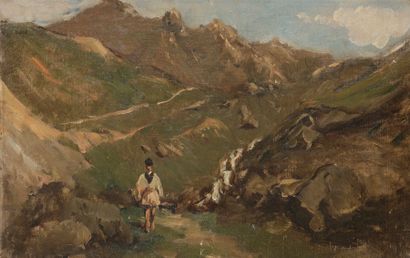 Gustave COLIN (1828-1910) Pyrénées, vallée de Lienz
Huile sur toile.
Non signée.
Annotée...