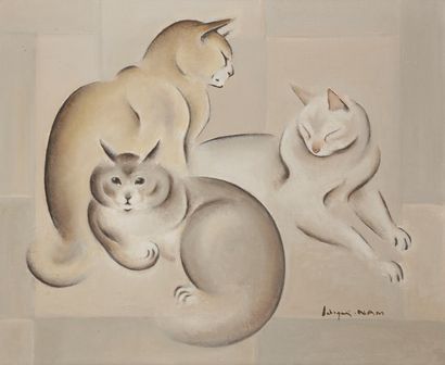 Jacques Lehmann dit NAM (1881-1974) Trois chats
Huile sur toile.
Signée en bas à...