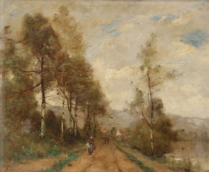 Paul-Désiré TROUILLEBERT (1829-1900) Chemin animé en bordure de rivière
Huile sur...