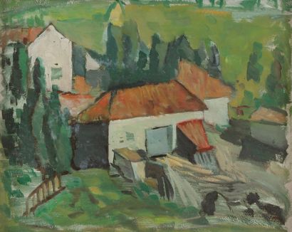 Francisco BORES (1898-1972) Paysage aux maisons, 1940
Huile sur carton double face.
Non...