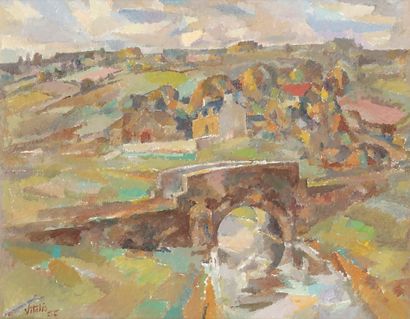 Macario VITALIS (1898-1990) Bretagne, Pont Moalic, 1955
Huile sur toile.
Signée et...