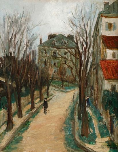 Alphonse-Léon QUIZET (1885-1955) Rue à Montmartre
Huile sur toile contrecollée sur...