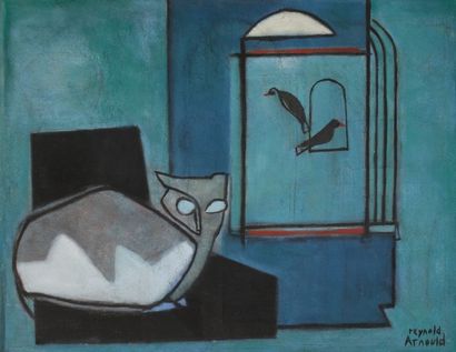 Reynold ARNOULD (1919-1980) Le Chat bleu, vers 1952
Huile sur toile.
Signée en bas...