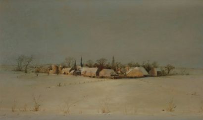 Albert DRACHKOVITCH-THOMAS (né en 1928) Village sous la neige, 1961
Huile sur isorel.
Signée...
