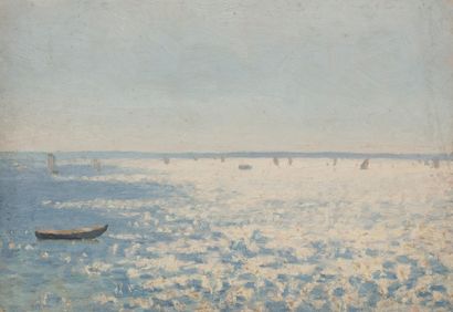 Charles LACOSTE (1870-1959) Soleil sur le bassin d’Arcachon, 1891
Huile sur papier.
Signée,...