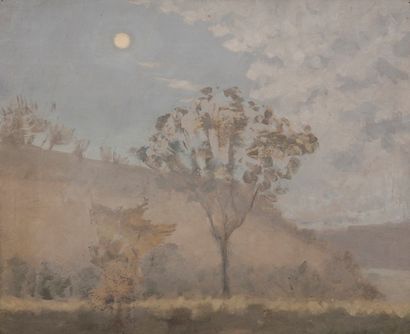 Charles LACOSTE (1870-1959) Paysage près d’Orthez, 1895
Huile sur papier.
Datée «...
