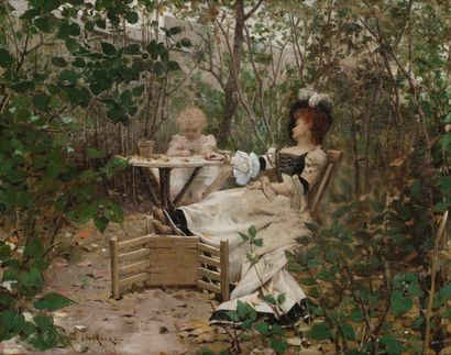 Edouard TOUDOUZE (1848-1907) Goûter dans le jardin, 1879
Huile sur toile.
Signée...