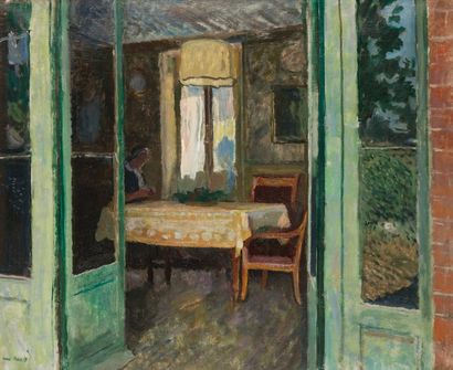 Willem VAN HASSELT (1882-1963) Femme du peintre dans son salon
Huile sur toile.
Signée...