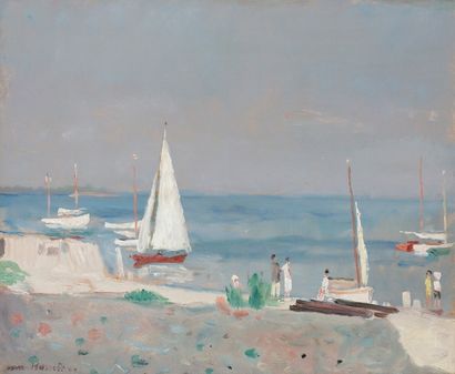 Willem VAN HASSELT (1882-1963) Bord du bassin d’Arcachon animé, 1929
Huile sur panneau.
Signée...