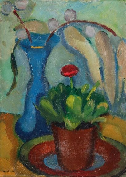Willem VAN HASSELT (1882-1963) Nature morte au vase bleu, 1920
Huile sur toile.
Signée...