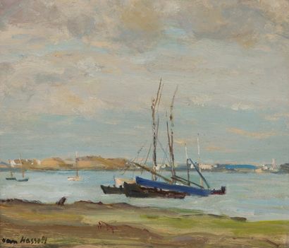 Willem VAN HASSELT (1882-1963) Marine à Port-Louis, Morbihan
Huile sur carton.
Signée...