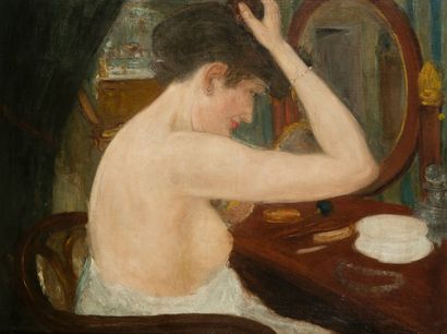 George BOTTINI (1874-1907) attribué à Femme à sa coiffeuse
Huile sur toile.
58 x...