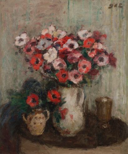 Georges d’ ESPAGNAT (1870-1950) Bouquet de pavots
Huile sur toile.
Signée en haut...