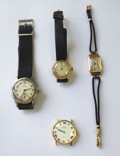 null Lot de quatre montres dont trois montres de dame en or (Sima, Universal, Lip)...