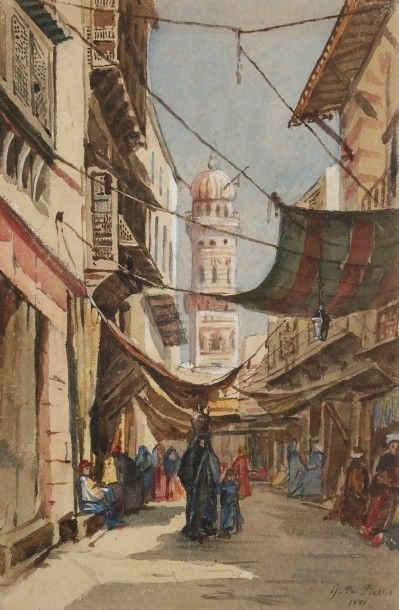 Georges du PLESSIS (1852-?) Rue animée au Caire, 1880
Aquarelle.
Signée et datée...