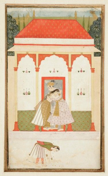 null Couple enlacé devant un pavillon, Bengale,
fin XVIIIe siècle
Gouache sur page...