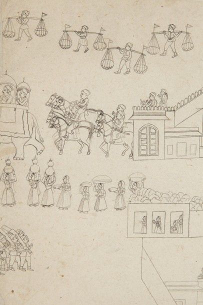 null Scènes de parade, Inde du nord, Rajasthan, XVIIIe siècle
Deux dessins à l’encre...