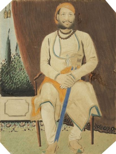 null Portrait d’un raja, Pendjab, fin XIXe siècle
Gouache collée sur page cartonnée...