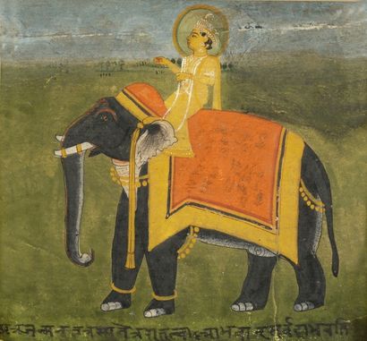 null raja auréolé sur un éléphant, Rajasthan, Jaïpur,
fin du XIXe siècle 
Gouache...