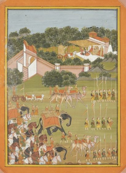 null Défilé de la cour d’un raja devant un palais, Rajasthan, style de Jaipur
Gouache...