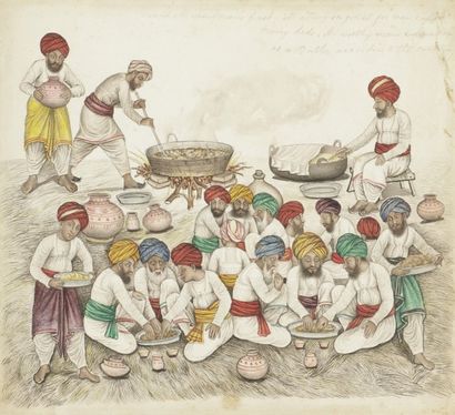 null Repas festif musulman, Pendjab, fin XIXe siècle 
Aquarelle sur papier. Un chef...