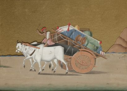 null Quatre scènes de la vie quotidienne sur mica, Bengale, XIXe siècle
Aquarelles...