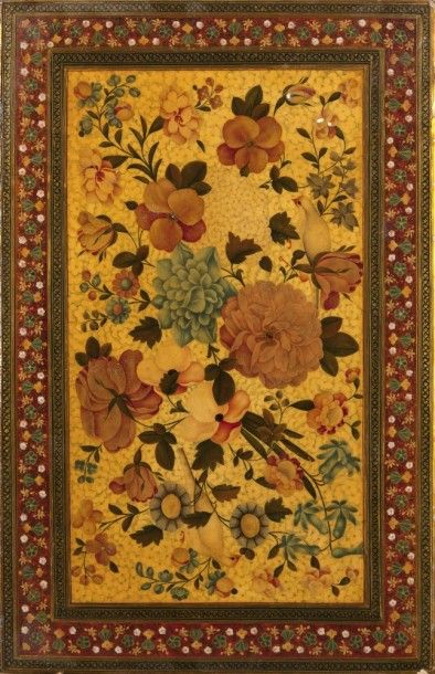 null Deux plats de reliure, Iran qâjar, XIXe siècle 
En papier mâché peint en polychromie...
