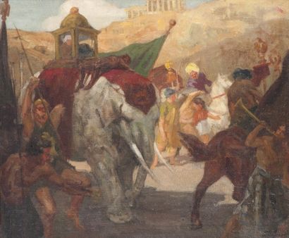 Charles FOUQUERAY (1869-1956) Entrée à Cartharge, d’après Salammbô
Huile sur toile
Signée...