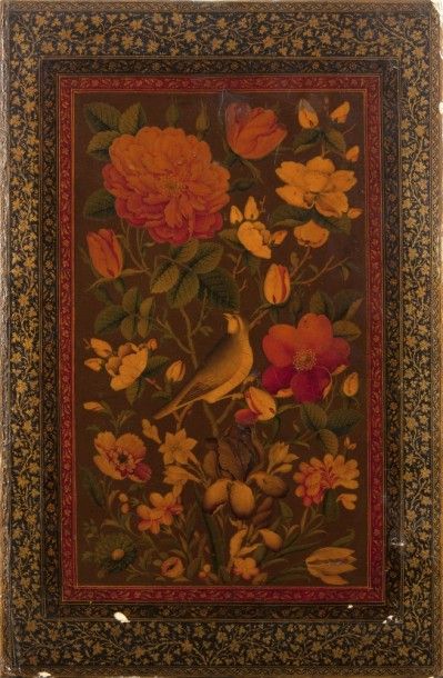 null Grand plat de reliure, Iran qâjar, XIXe siècle
Papier mâché peint en polychromie...