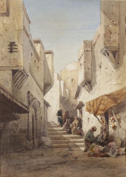 C. FOLIANTE (?) Rue animée au Maroc
Aquarelle.
Signée en bas à gauche.
31,5 x 22...