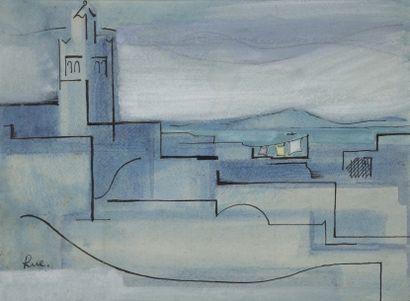 Robert HUE (1909-1977) Sidi-bou-Saïd
Dessin à l’encre et aquarelle.
Signé en bas...