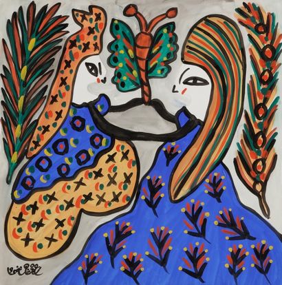 BAYA [algérienne] (1931-1998) Femmes et papillon, 1990
Gouache.
Signée et datée en...