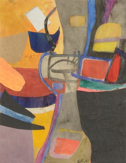 Maurice Estève (1904-2001) Composition, 1964
Aquarelle et collage sur papier.
Signée...