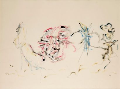 Henri MICHAUX (1899-1984) Composition, 1958
Aquarelle.
Monogrammée en bas à droite.
49...