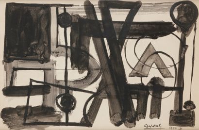 Youla CHAPOVAL (1919-1951) Composition, 1950
Encre et lavis d’encre.
Signée et datée...