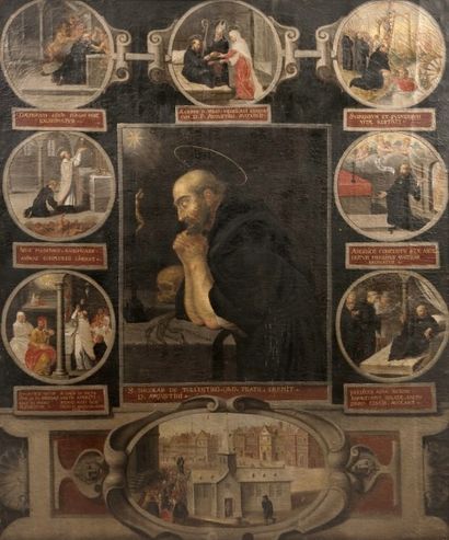 null École ESPAGNOLE vers 1650.
La vie de saint Nicolas de Tolentino.
Toile marouflée...