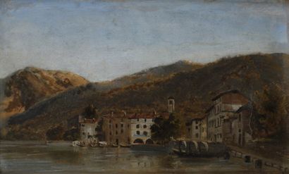 null École ITALIENNE du XIXe siècle.
Riva del Garda.
Paire de papiers contrecollés...