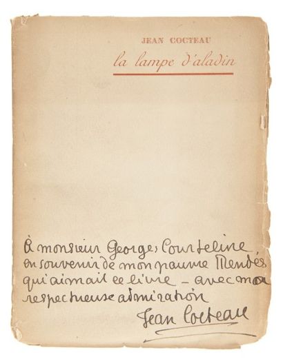 COCTEAU (Jean). La Lampe d’Aladin. Poèmes.
Paris : Société d’éditions, (1909). —...
