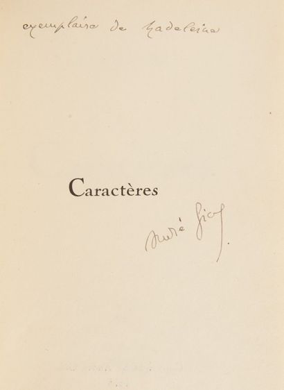 GIDE (André). Caractères.
Paris : À l’enseigne de la porte étroite, 1925. — In-16,...