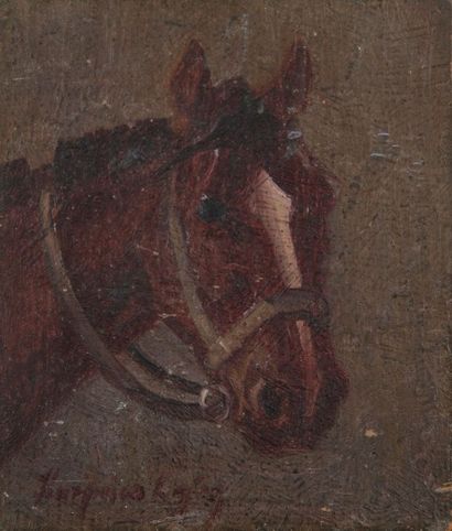 Ecole HONGROISE du XIXe siècle 
Tête de cheval; Attelage
Deux huiles sur panneau.
Signées.
13...