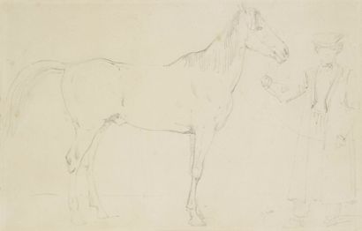 Horace VERNET (1789-1863) 
Deux études d'un cheval - Étude de selle
Trois dessins...