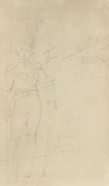 Horace VERNET (1789-1863) 
Études de soldats
Huit dessins à la mine de plomb.
Papiers...