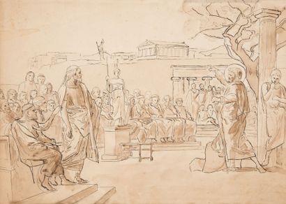 École Française du XIXe siècle 
La prédication de Saint Paul à Athènes
Plume et encre...
