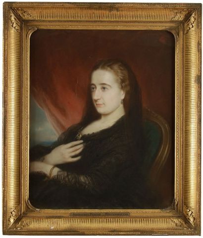 École FRANÇAISE vers 1870, 
Portrait présumé de l'impératrice Eugénie
Pastel.
72...