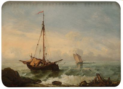 Henriette DE LONGCHAMP (1818-?) 
Marine
Huile sur panneau.
24 x 32,5 cm