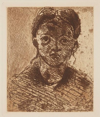 Paul Cézanne (1839-1906) Tête de jeune fille. 1873. Eau-forte et roulette. 105 x 128....